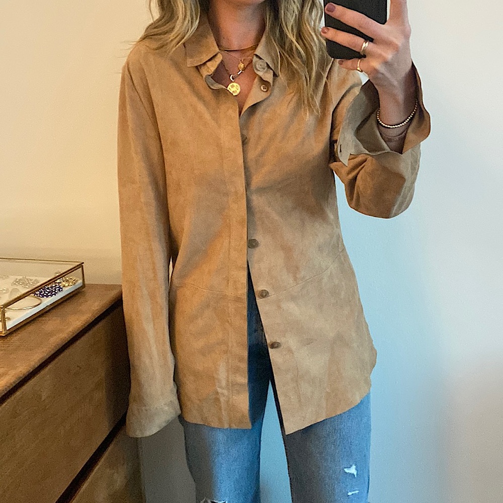 NWOT Jeffrey Rudes 💯 suede button down or womens overshirt